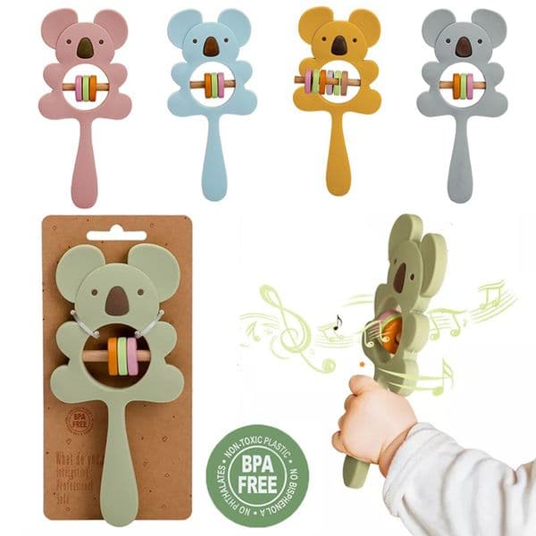 2026 New New Rattles Mobiles 1Pcs Silicone Teether Koala Elephant Handbells BPA Free Rodents Teething Necklace Food Grade Infant Chewable Baby Toys Designer F
