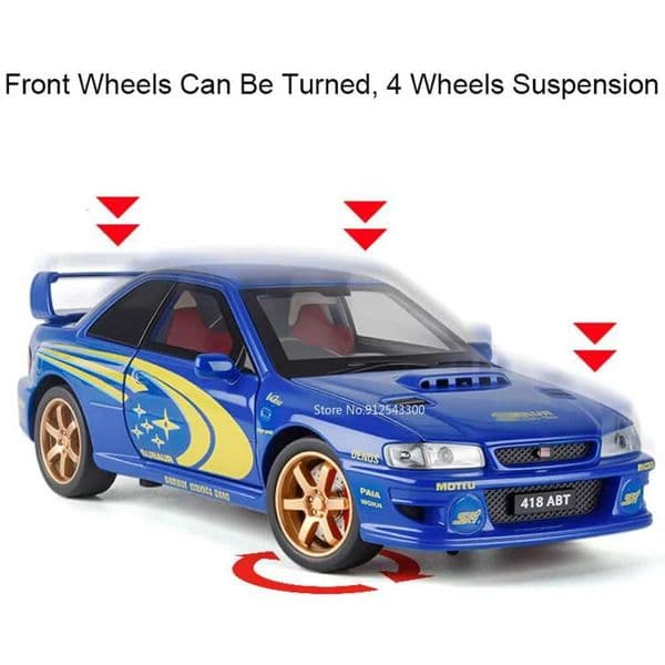 Plane Scale slot car Subaru Impreza STI Alloy Car Toy Model Doors Opened Shock Absorption Vehicle Models Sound Light Gifts 8632