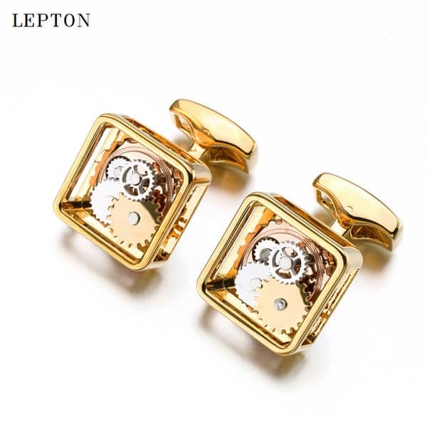 Hot Sale Square Steampunk Gear Cufflinks Lepton Watch Mechanism Cuff Links For Men Business Wedding Cufflinks Relojes Gemelos T190701