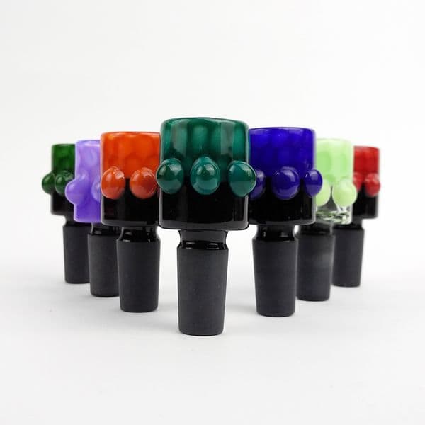 male herb slide glass bowls Cylinder Bowl Piece Striped 14mm smoking accessories for bongs male green blue pink thick bong slide for water bong Glass Bowl with Marbles