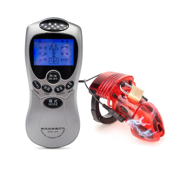 Electric Shock Cock Cage With Power Box Sex Accessories Male Chastity Device Sex Toys For Men Cock Ring Penis Sleeve Y191108