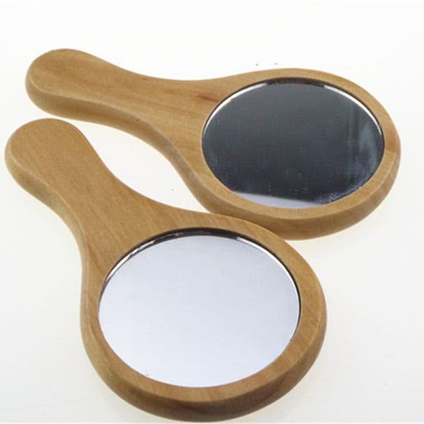 New Natural Wood Mirror Wooden Hand Mirror Vintage Portable Compact Makeup Vanity Hand Held Mirror With Handle F3082