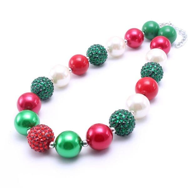 Green+Red Color Kid Chunky Necklace Christmas Gift Toddlers Girls Bubblegum Bead Chunky Necklace Jewelry Gift For Children
