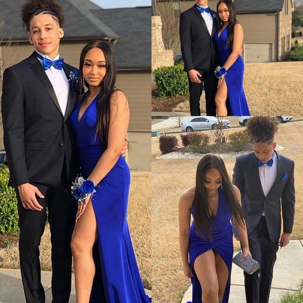 Royal Blue Sexy Mermaid Prom Dresses Long Deep V Neck High Side Split Cheap Backless Sweep Train Formal Evening Gowns Vestidos De Noche