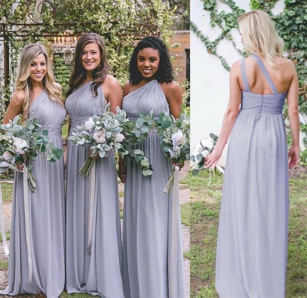 Dusty Blue Bridesmaid Dresses Cheap Chiffon Country Garden Formal Wedding Party Guest Maid of Honor Gown Plus Size Custom Made BD9013