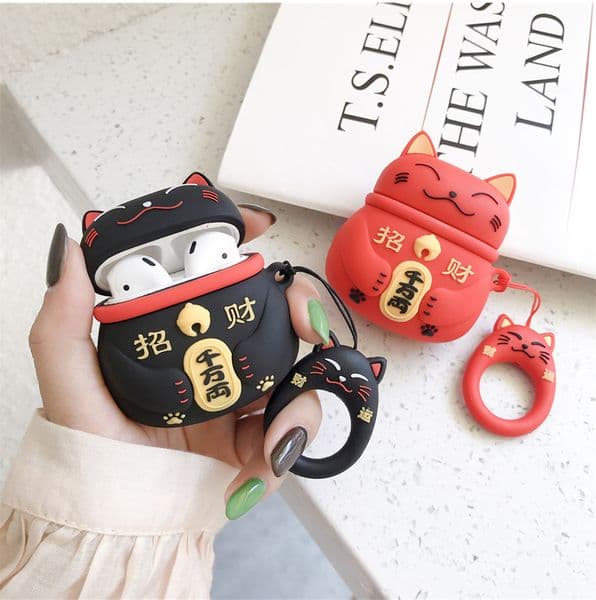 Chinese Lucky Cats Pouch For Airpods 1 2 Pro Case Protector Portable Cushion Protective Pouch Headphone Pouch For Airpods Case Earbuds Cover