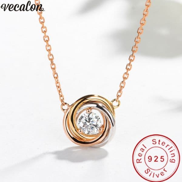Vecalon Simple Fashion Necklace 925 Sterling silver Diamond Party Wedding Pendants with necklace for Women Jewelry Gift Z250910