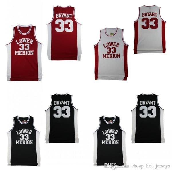 Mens 33Bryant Lower Merion High School Jersey Stitched Red White Black Basketball Jerseys Free Shipping S-3XL