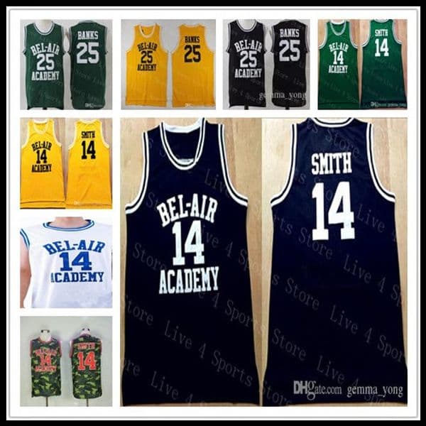 Cheap Men FRESH PRINCE OF BEL-AIR Movie Sewn Basketball 14 WILL SMITH 25 Carlton Banks All Stitched Jerseys High Quality Embroidered Shirts