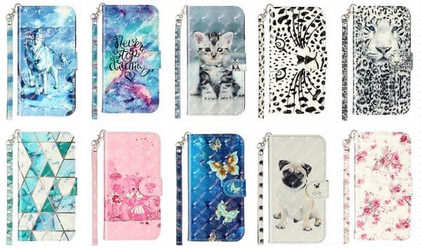 3D Leather Wallet Cases For Iphone 17 Air 16E 16 15 14 13 12 11 Pro Max XR XS 8 Plus Wolf Cat Leopard Marble Flower Butterfly Bear Flip Cover Luxury Card Slot