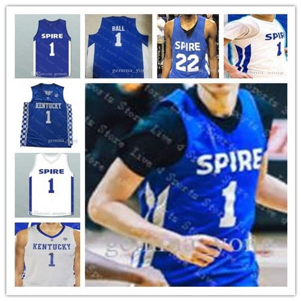Kentucky Wildcats College Basketball NCAA Jerseys Men Spire Institute 1 LaMelo Ball High School Stitched Size S-3XL High Quality White Blue