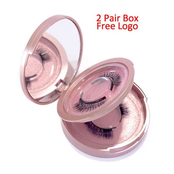ELB007 Wholesale Rose Gold Round Plastic Eyelash Packaging Box With Mirror False Eyelashes lashes empty Boxes two pair box free logo