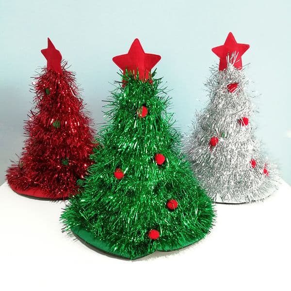 Tinsel Christmas Tree Hat On Headband Father Christmas Xmas Party Santa Fancy Dress Costume Hat Holiday decorations Headgear