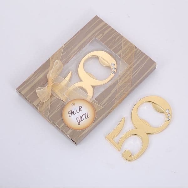 Gold Digital 50 Beer Openers 50th Design Golden Bottle Opener Wedding & Party Bag Filler Favors W8482