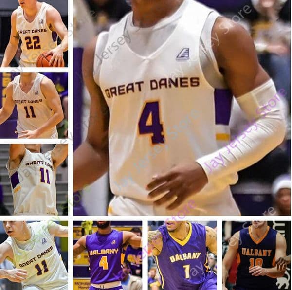 Custom College Albany Great Danes Basketball Jersey NCAA Ahmad Clark Cameron Healy Antonio Rizzuto Trey Hutcheson De Sousa Hansen Lulka