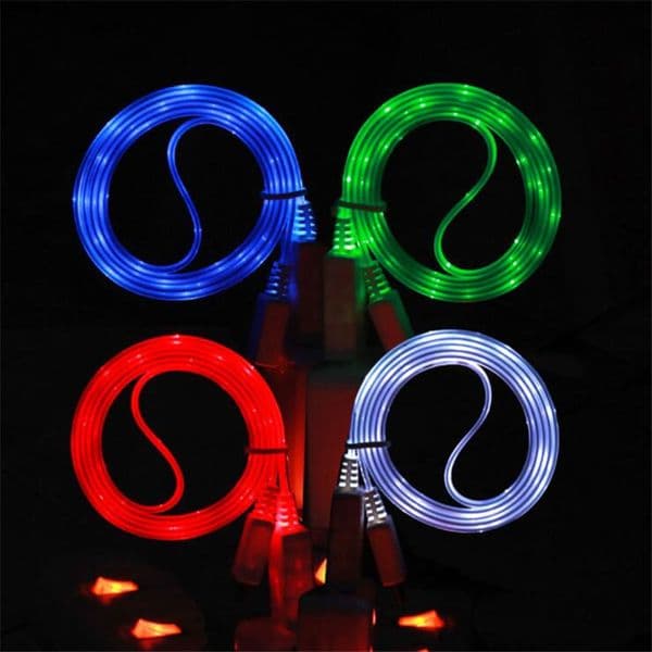 Plastic Glowing LED Light Micro USB Data Cable For Huawei P20 P30 Pro Mate 20 30 Type C Noodle Cord Line Charger Wire For Samsung Xiaomi
