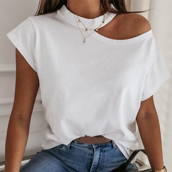 Girls Tshirt Off Shoulder Short Sleeve White Solid Black Ladies Tshirts Halter 2020 Summer Fashion Casual T Shirts Tops Women T200617