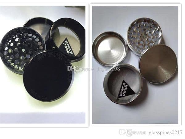 63mm Black Sliver SPACE CASE 4pc Aluminum Herb Grinder Medium Large smoke cigarette detector grinder Tobacco grinder Titanium VS sharpstone