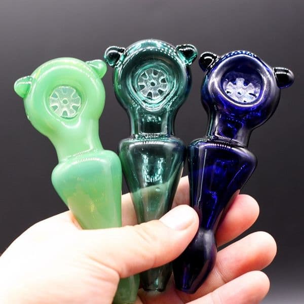 Colorful Solide Glass Hand Pipes With Snowflake Bowl 4.3" Bubbler Water Pipe Oil Rig Spoon Color Smoking