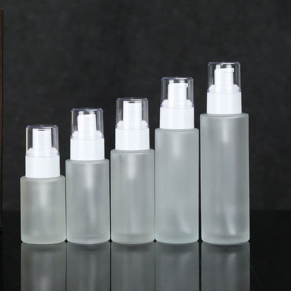 30/40/50/60ml frosted transparent glass cosmetic bottle with press lotion dispenser fine mist sprayer pump F1877