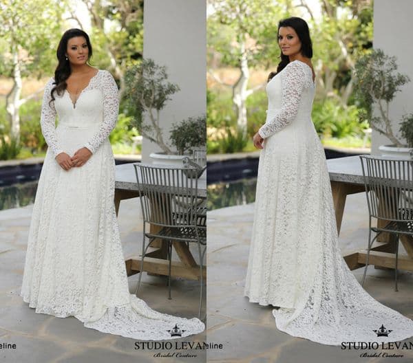 Brand Wedding Gowns Lace Applique Long Sleeve Plus Size A Line Bridal Dress Sweep Train Tulle Zipper Jewel Neck
