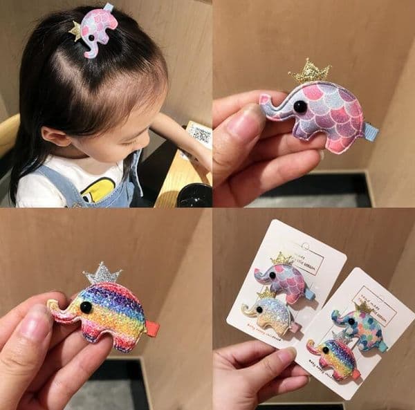 Cute Hair Clip For Kids Elephant Whale Shape Glitter Mermaid Design Barrettes Colorful Rainbow Color Hair Clip