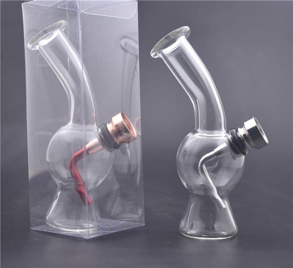 new desgin mini Thick Heady Bubbler Glass Beaker bong with Plastic packaging hand smoking tobacco pipes with metal bowl
