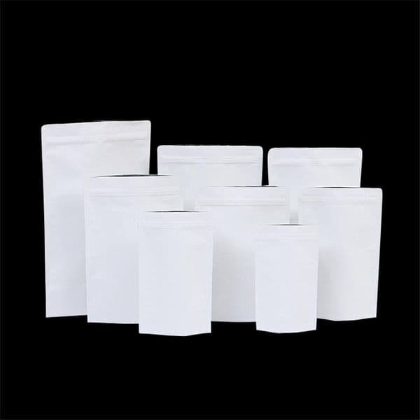 wholesale White Kraft Paper Stand Up Bags Aluminum Foil Plastic Mylar Moisture-proof Pouch For Dry Herb Flower Cookies Tea Coffee Snack Seeds Candy Storage