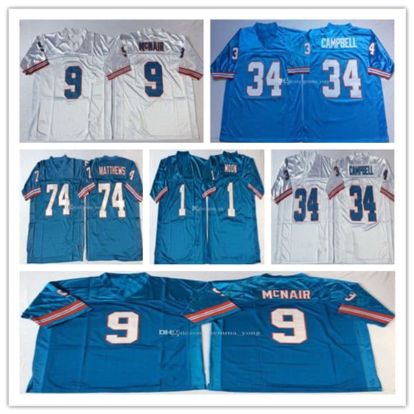 American Throwback Football Jerseys 34 Earl Campbell 1 Warren Moon 9 Steve McNair 74 Bruce Matthews Stitched Retro Blue White Shirt