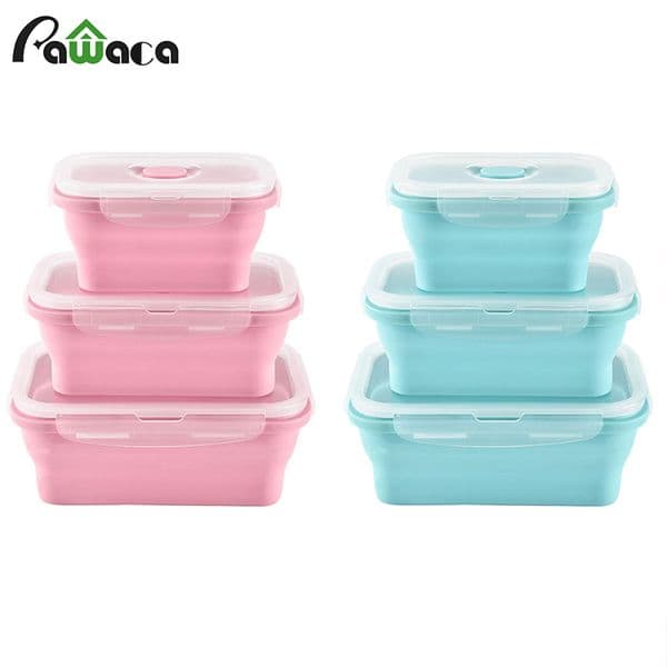 3pcs/set Retractable Folding Silicone Bento Lunch Box Collapsible Containers Food Storage Containers Microwave Picnic Food Case C18112301