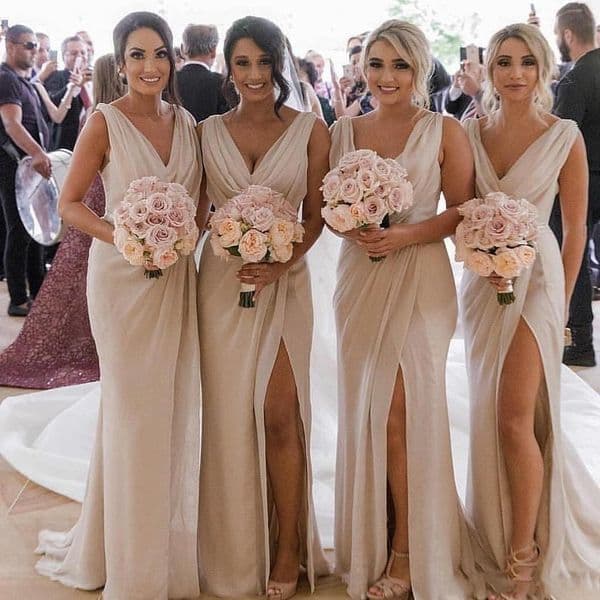2020 New African Sexy Country Bridesmaid Dresses Chiffon V Neck High Split Long Wedding Guest Dress Plus Size Formal Maid Of Honor Gowns