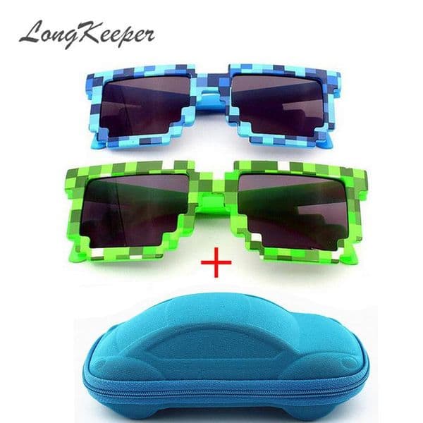 Longkeeper Vintage Square Novelty Mosaic Sun Glasses Unisex Pixel Sunglasses Trendy Glasses With Case Children Gift LSwJI