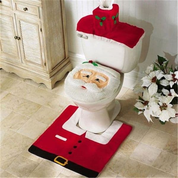 Happy Santa Toilet Seat Cover Rug Toilet Foot Pad Seat Cover Cap Bathroom Set Christmas Decorations PH1
