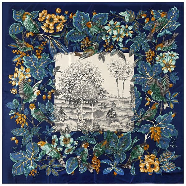 New Twill Silk Scarf Women Fashion Floral Bird Printing Square Scarves Shawls Wraps Female Foulard Bandana 130cm*130cm Decorative Scarf Beach Towel