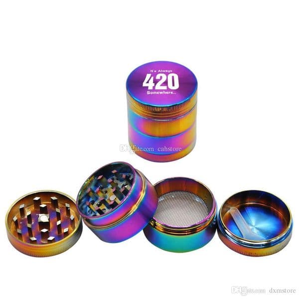 Rainbow Metal Herb Grinder Magentic Designe mini cheap iceblue 420 Tobacco Grinders with Pollen Catcher Scraper Free Shipping