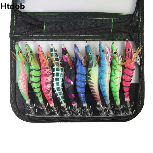 10Pcs Size 2.5#3.0#3.5# Fishing Lure Lead Sinker Squid Lures Jigs Octopus Wood Shrimp Bait Luminous Squid Hook Fishing Tackle T191020
