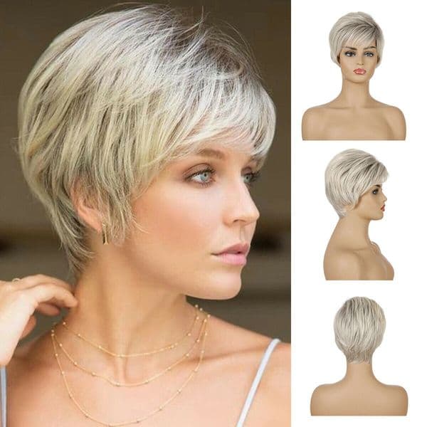 Stylish Pixie Boyct Bob Wigs Short Straight Curly Hair Wig Synthetic Ombre Wig
