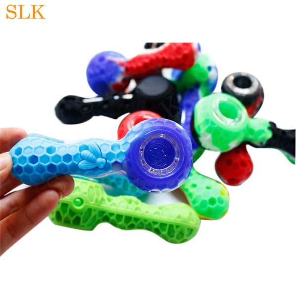 Honeybee Portable Silicone bong tobacco pipe with smoking spoon glass oil burner pipe hand pipes with glass bowl smoking accessories 420