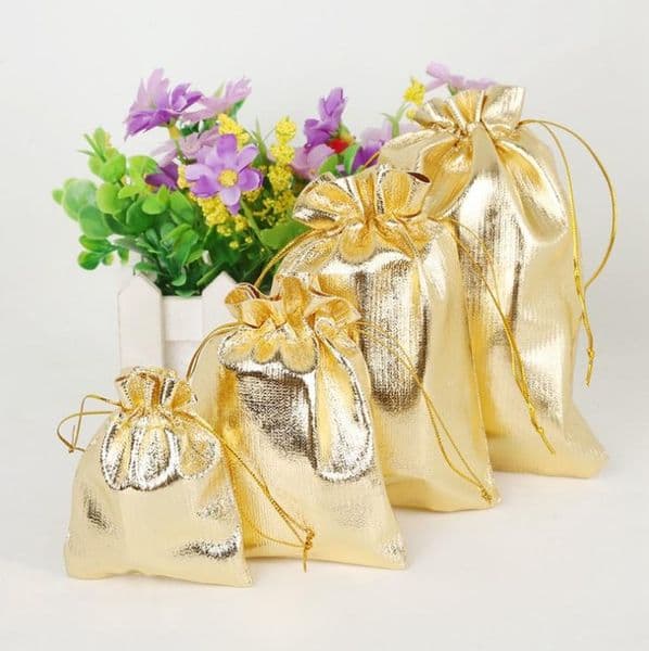1000pcs Gold Foil Organza Bag Candy Gift Bags 4 Size Wedding Party Favor Pouch Christmas Decoration Packaging Bags SN4547