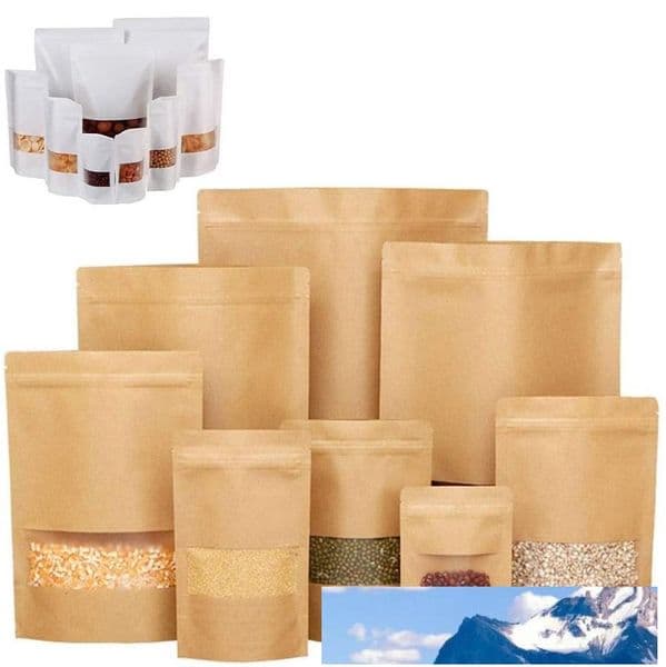 Frosted Window Sealable Bag 10 SIZES Kraft Paper Zipper Bag Stand Up Food Storage Bags Container For Snacks Pouches Candy Cookie Package