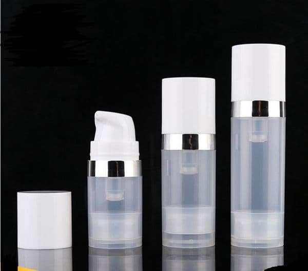 wholesale Empty 5ml 10ml 15ml Bottles Clear Airless Vacuum Pump Lotion Bottle with Silver Line Cosmetic Packaging SN1306