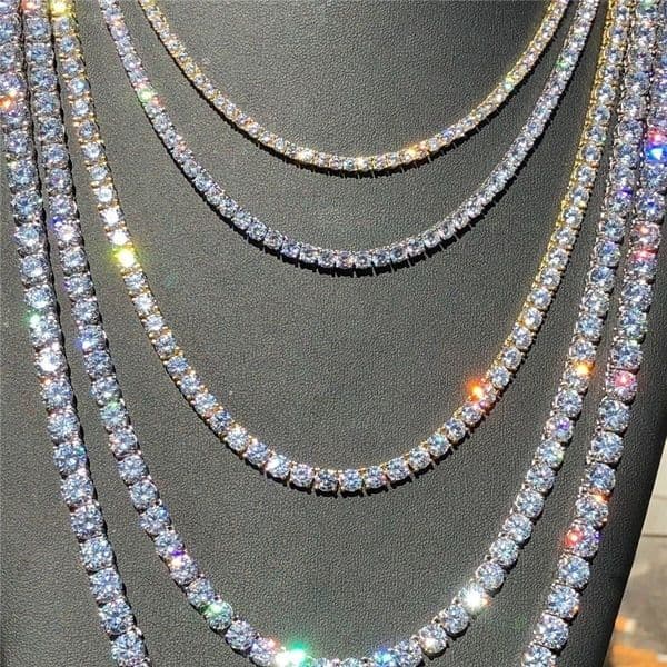 Iced Out Tennis Cha 1 Row Mens Necklaces Gold Silver Plated Luxury Fashion Artificial Diamond Rhinestone Bling Hip Hop Jewelry Bracelet for Women