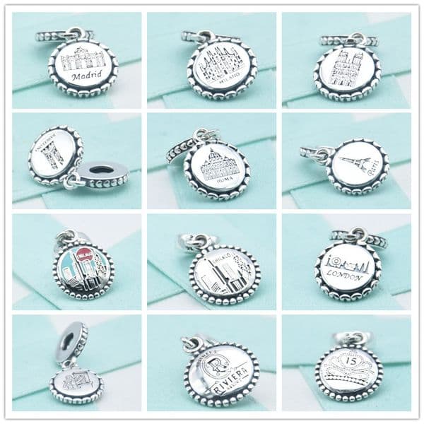 100% 925 Sterling Silver London Chicago Paris Charms City Castle Pendants Fit European Pandora Style Bracelets DIY Women's Factory direct