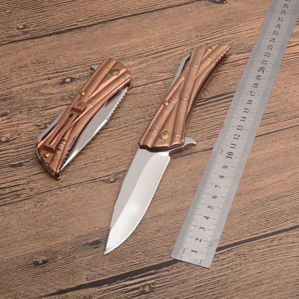 Outdoor Ball Bearing Flipper Folding Knife 440C Drop Point Satin Blade folding knife Slub Steel Handle Pocket Knies Gift Knife