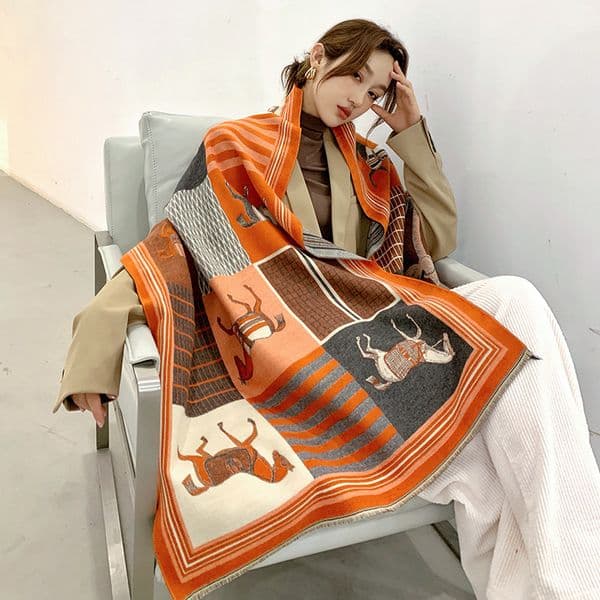 2020 Luxury Cashmere Scarf Women Winter Warm Shawls and Wraps Design Horse Print Bufanda Thick Blanket Scarves