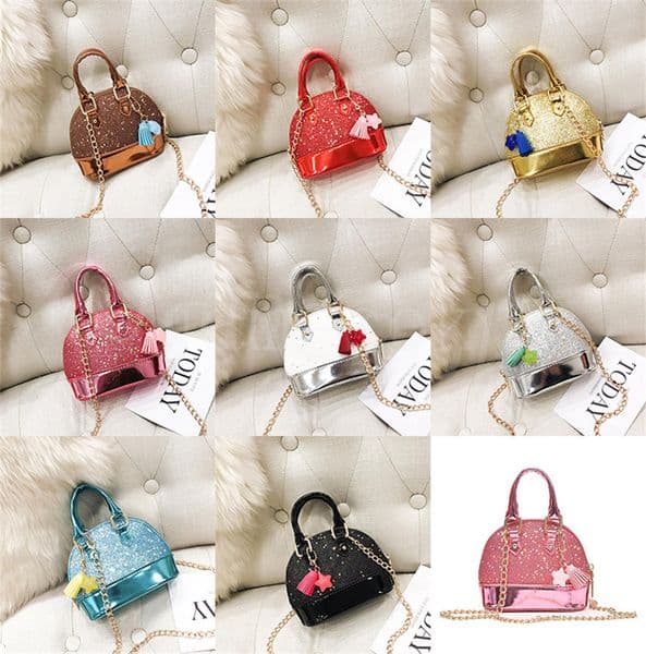 Children Mini Shoulder Bags for Girls Shinning Glitter Purse for Toddler Kids Shell Sequin Bags with Chain Cute Handbags