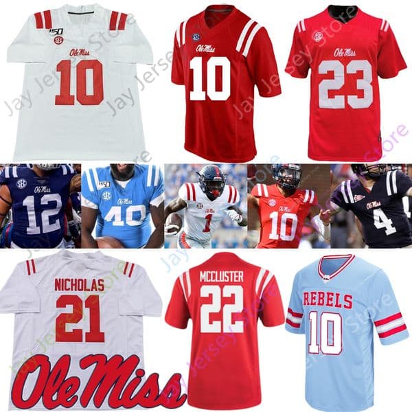 Ole Miss Rebels Football Jersey NCAA College Archie Manning Mike Wallace Michael Oher Jerrion Ealy Williams Jones Kenny Yeboah D.K. Metcalf