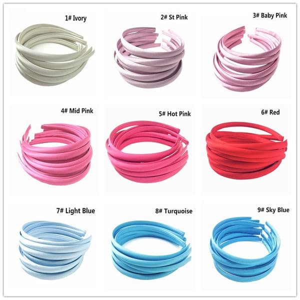 10Pcslot 10mm 30 Colors Solid Color Satin Fabric Covered Resin Hairband Ribbon Adult Girls Headband Kids DIY Hair Accessories