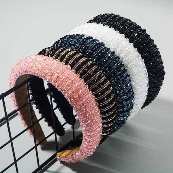 2026 High End Ladies Sponge Headband Simple Wide Sided Fashion Handmade Beaded Net Red Temperament Headbands Korean Hair Accessories Free Shipping
