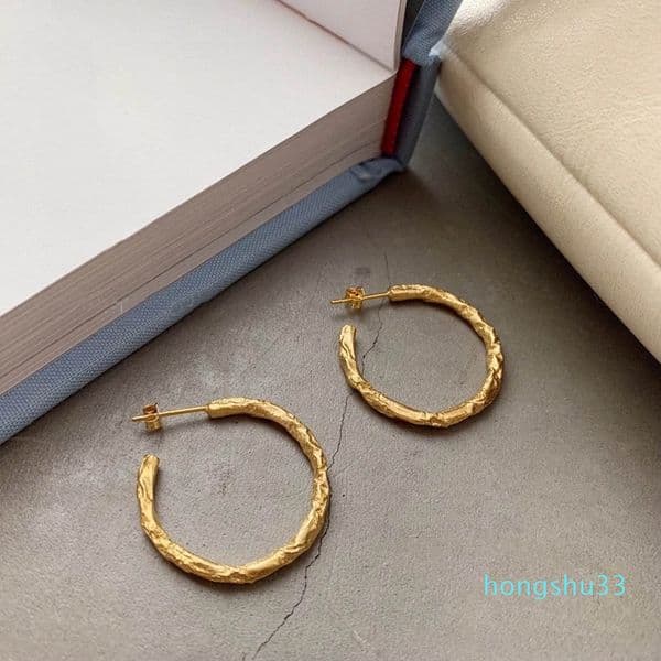 Hot Sale Silvology 925 Sterling Silver C shape Big Earring Gold Irregular Foil Paper Exaggeration Earrings for Women Fashion Jewelry Gift